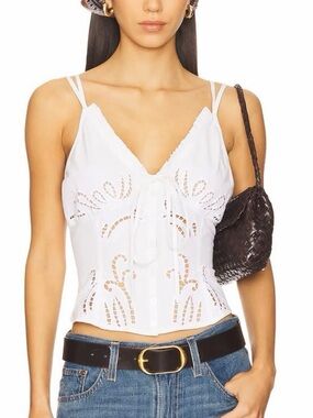 NWT Free People White Eyelet Tie-Front Spaghetti Strap Cami Top, Small